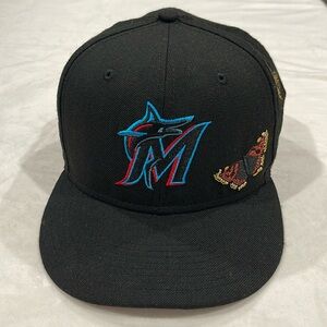 Florida Marlins x Felt New Era Fitted Hat Sz 7 5/8 Used Baseball Butterfly Cap